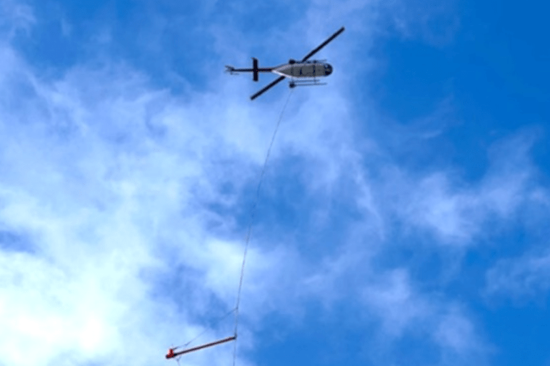 A Bell 206L helicopter operated by Hanley Heli Service is seen in an image taken by the company and published by the TSB.