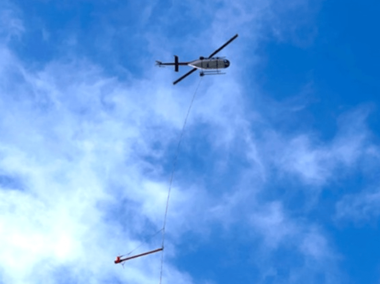 A Bell 206L helicopter operated by Hanley Heli Service is seen in an image taken by the company and published by the TSB.