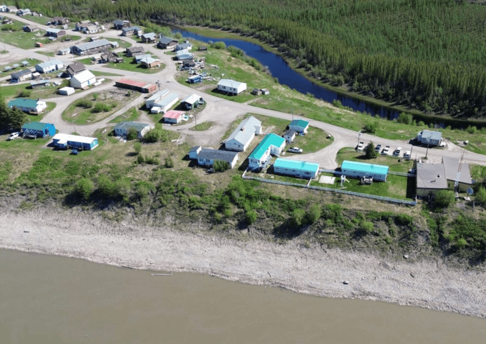 A GNWT drone image of Fort Good Hope and the RCMP compound.